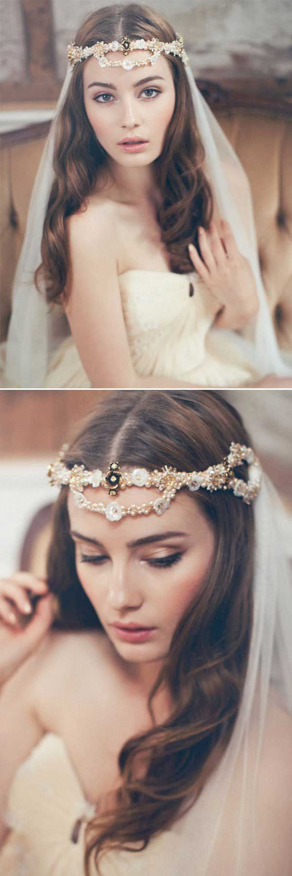 Νυφικό χτένισμα με πέπλο: Forhead accessories & Veil