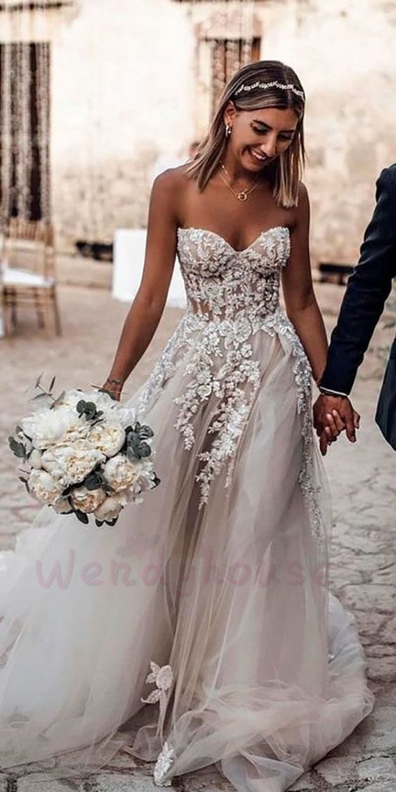 35 Boho νυφικα: Strapless νυφικό φόρεμα