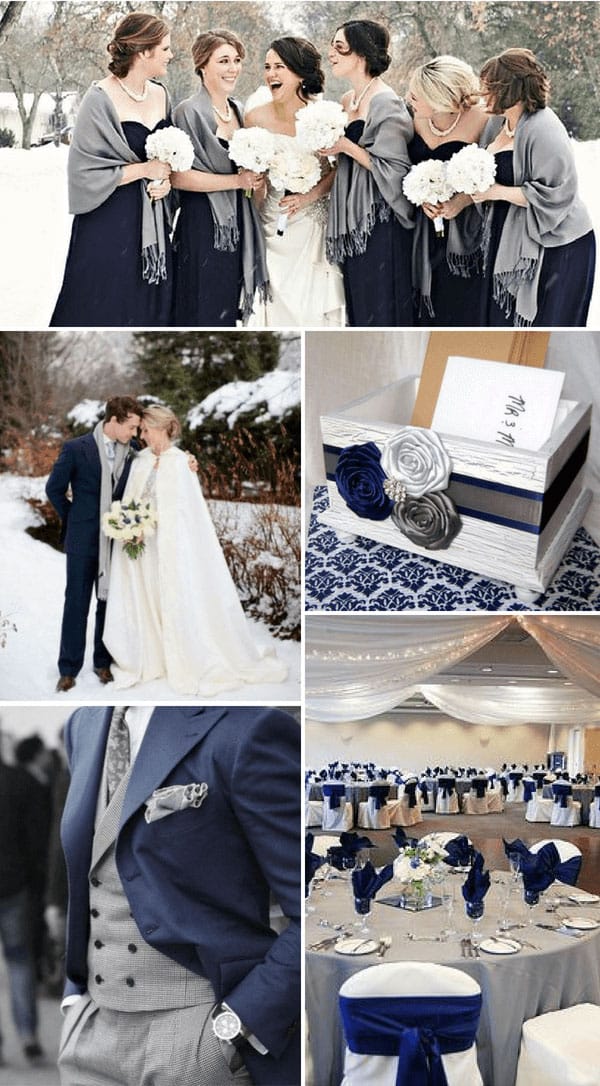 ΡΟΜΑΝΤΙΚΟΣ ΓΑΜΟΣ ΣΕ NAVY BLUE – ΓΚΡΙ & ΑΣΠΡΟ. Το μπλε και το γκρι μπλε με λευκό χιονισμένο σκηνικό συνδυάζει έναν ήρεμο